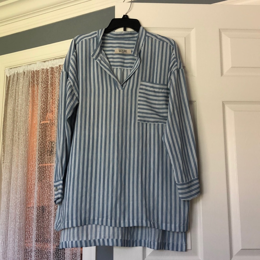 Oversized Blue Striped Top- Lucy Love